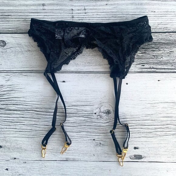 Avidlove Sheer Black Lace Garter Belt Gold Clips - Picture 1 of 7